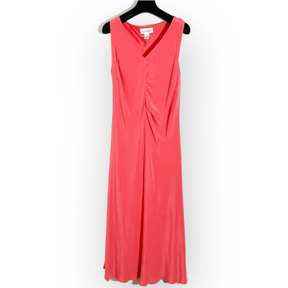 Bloomingdale’s bias cut silk maxi dress coral salmon pink